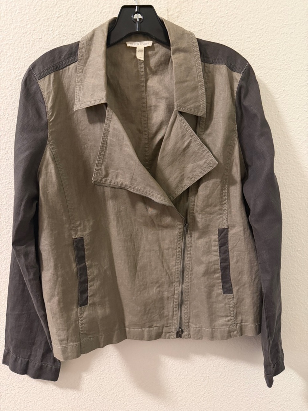 Eileen Fisher Two-Tone Taupe and Charcoal Utility Jacket